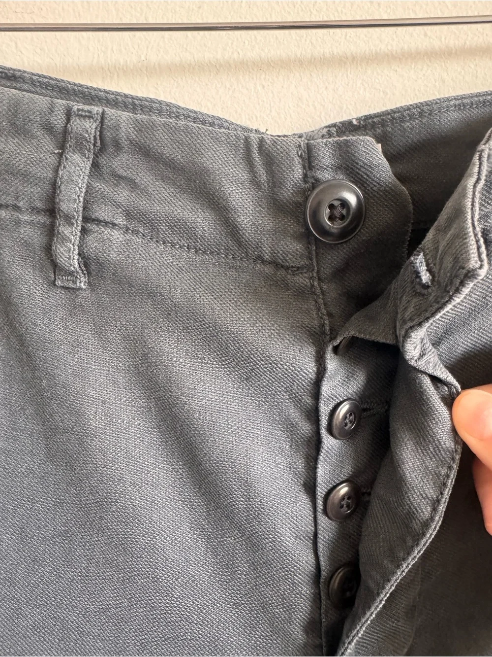 THE GREAT. | Women’s Charcoal Button Fly Tapered Cotton Linen Blend Pants US 26